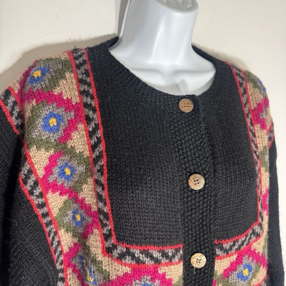 Vintage LL Bean Wool Geometric Cardigan Sweater Fair Isle Nordic Aztec Women L - Picture 3 of 10
